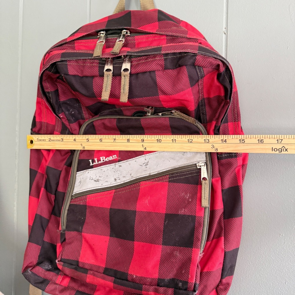LL Bean Deluxe Book Pack Backpack Red Lap Top Buffalo Plaid 236564 Unisex- READ - Picture 8 of 13